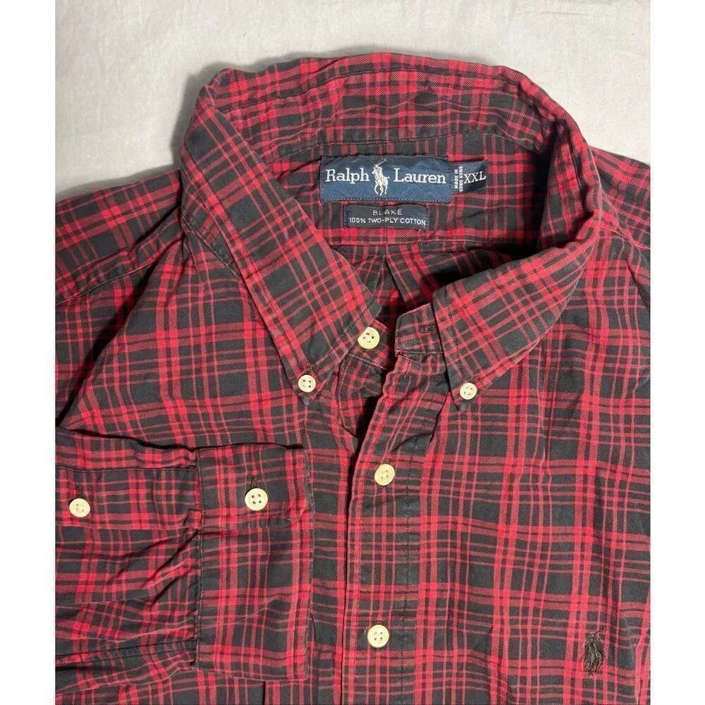 Ralph Lauren Shirt Mens 2XL Red Plaid Blake Button Down Long Sleeve Preppy
